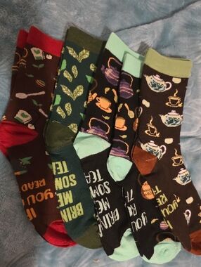 Zaful Brown, Green & Mint Tea Party Crew Socks Set